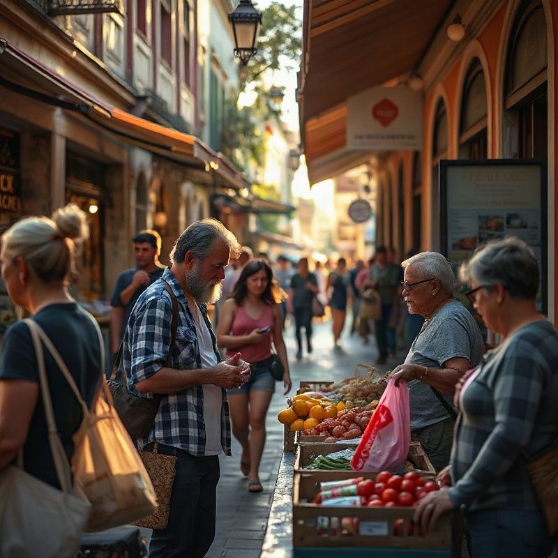 Feria callejera en Rivera con compradores comparando precios bajo la luz de la mañana